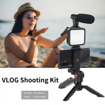 LED Video Vlogging Light Tripod microphone Kit for Live Stream Selfie Phone Vlog