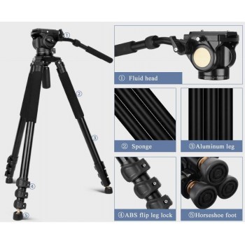 Professional Quality Video Tripod Q680 192cm Max Height Holds up to 18Kgs