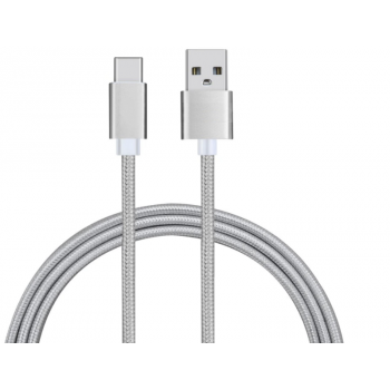 Braided USB Type C 2m 2amp Silver Cable